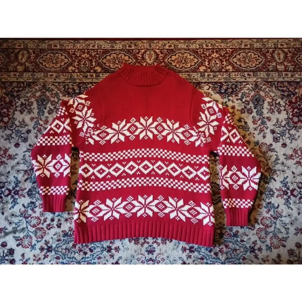 Danielle Martin Red White Snowflake Christmas Sweater XL